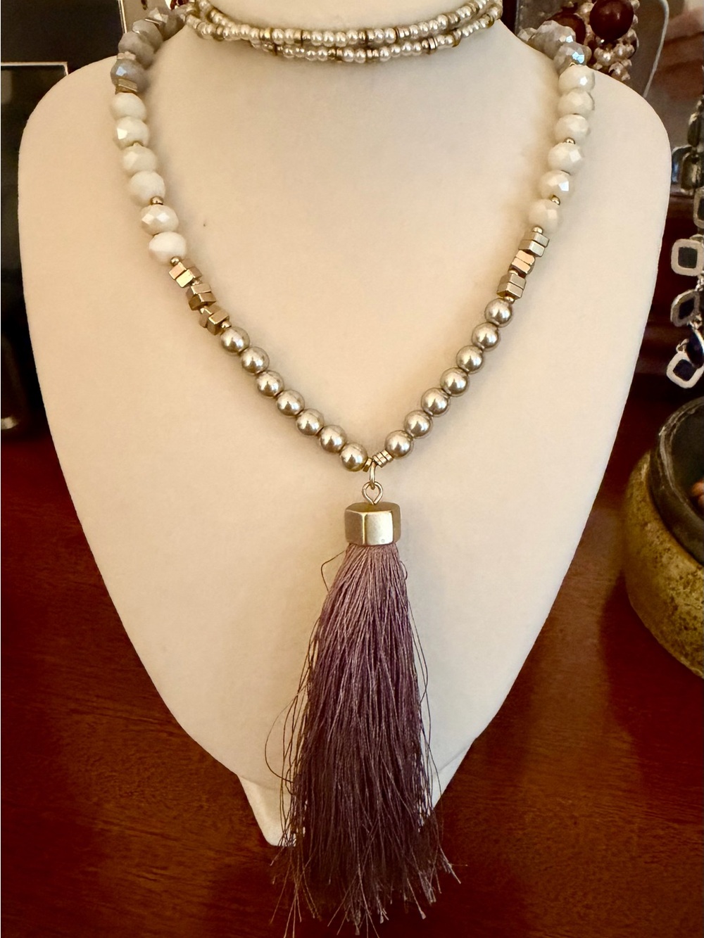 LOFT Mauve Tassel Pendant Necklace with Silver Beads